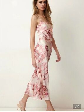 Dynamite Pink Floral Slip Midi Dress